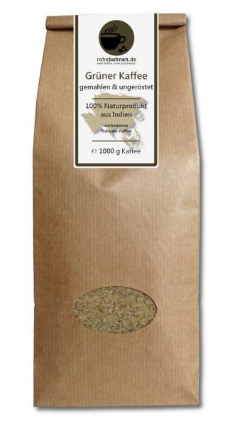 Grüner Kaffee gemahlen 100% Robusta Indien